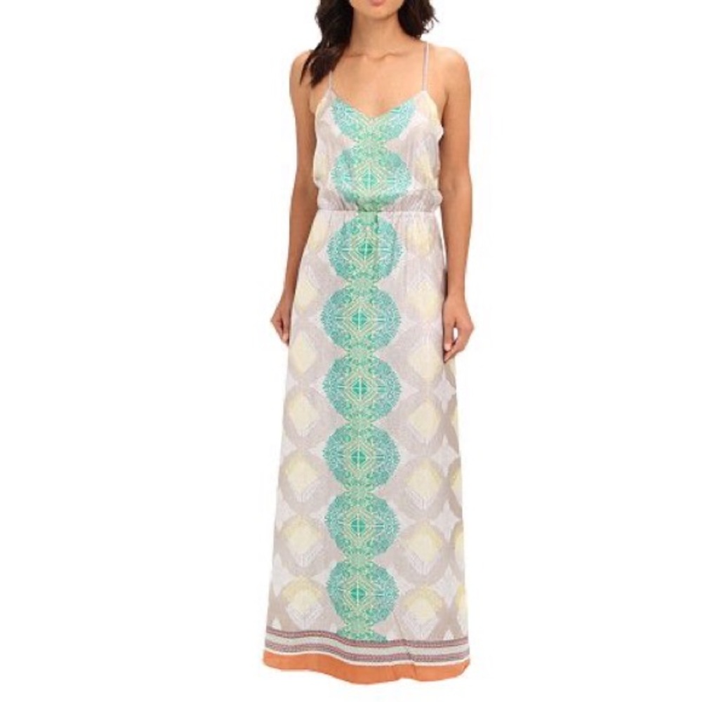 Aryn K Silk Deep V Printed Maxi Dress